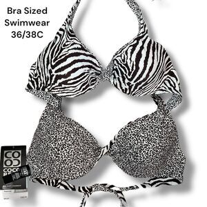 Zebra Print Bikini Top 36C 38C Cheetah Print Reversible NWT
